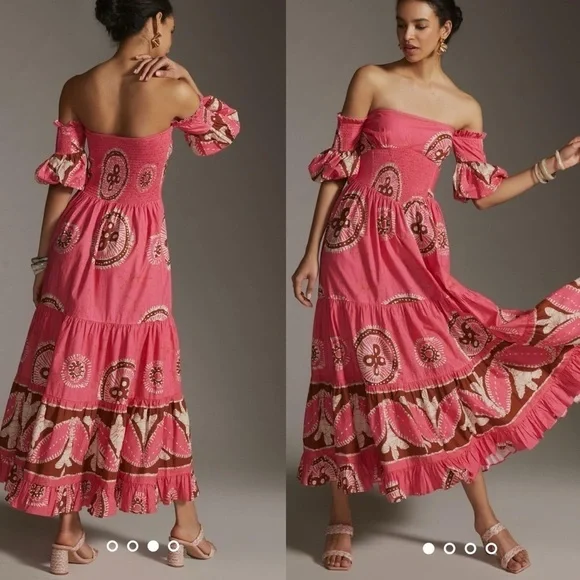 Anthropologie Love The Label Paisley Off the Shoulder Maxi Dress Pink size XS - Picture 12 of 13